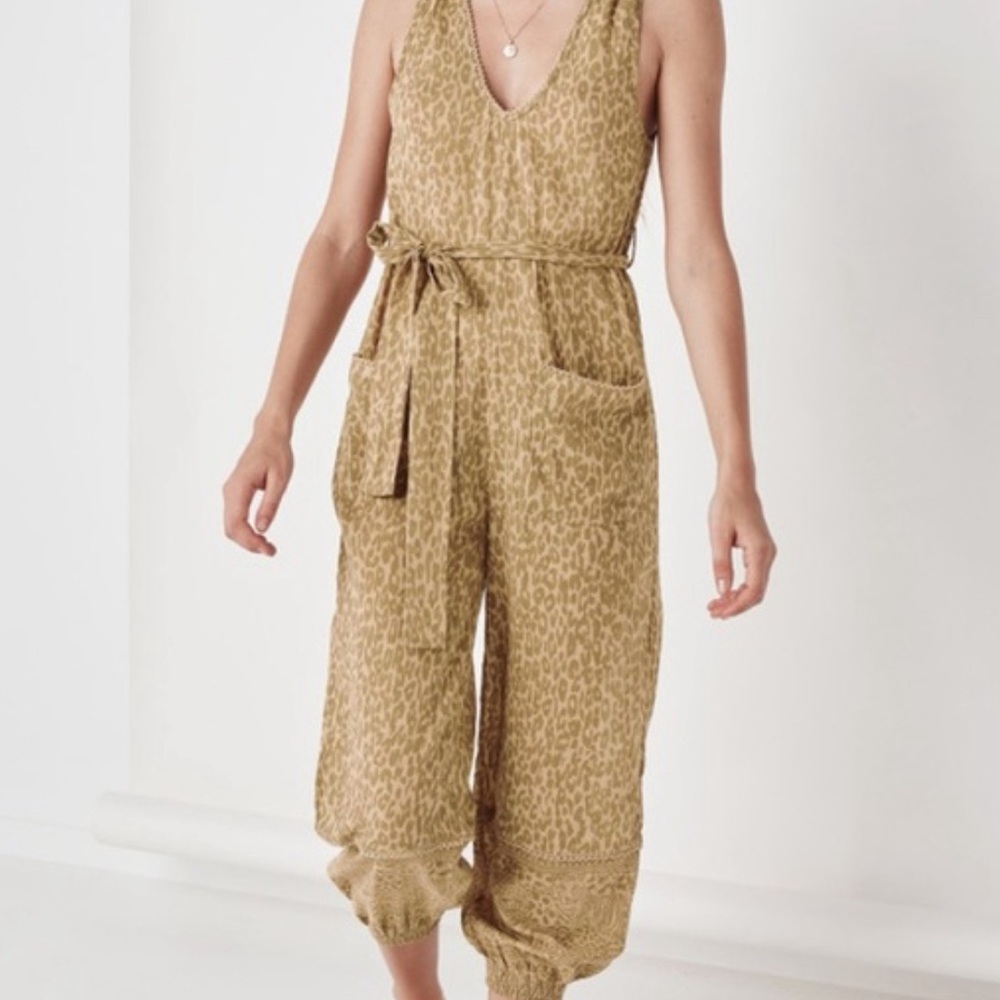 Spell & The Gypsy Beige Leopard Print Jumpsuit XS